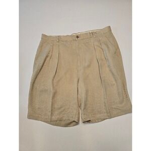 Tommy Bahama Silk Shorts Relax Fit Pleated Khaki Tan Size 38‎